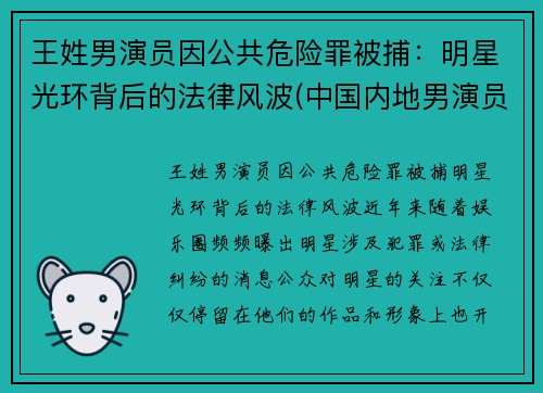 王姓男演员因公共危险罪被捕：明星光环背后的法律风波(中国内地男演员名单 姓王的)