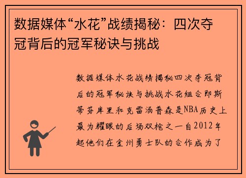 数据媒体“水花”战绩揭秘：四次夺冠背后的冠军秘诀与挑战