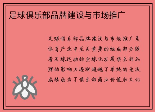 足球俱乐部品牌建设与市场推广