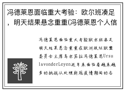 冯德莱恩面临重大考验：欧尔班凑足，明天结果悬念重重(冯德莱恩个人信息)