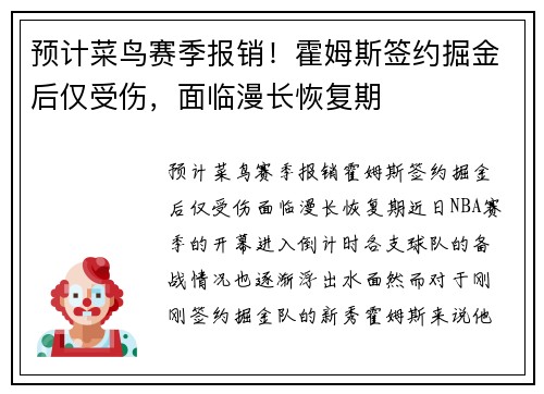 预计菜鸟赛季报销！霍姆斯签约掘金后仅受伤，面临漫长恢复期